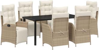 vidaXL Garden Dining Set 7 pcs Beige Poly rattan Vidaxl