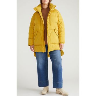 Universal Standard Matterhorn Hooded High-Low Puffer Coat in Mustard Yellow at Nordstrom