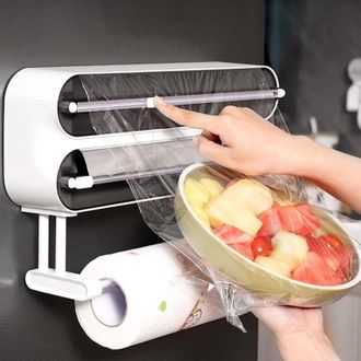OEM Dispensador 3 En 1 Para Film Transparente Y Toallas De Papel - Montaje Magn&eacute;tico En Pared, No Requiere Taladrar, Cortador Integrado, Color Negro