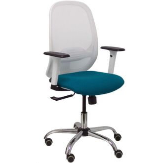 Piqueras y Crespo Silla Cilanco Blanca Malla Blanca Asiento Bali Verde Petr&oacute;leo Brazo Regulable Base Cromada Ruedas De Parqu&eacute;