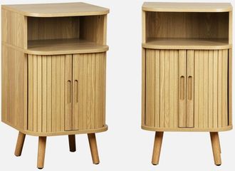 Sweeek Mesita de noche con 2 puertas correderas y 1 nicho, set de 2