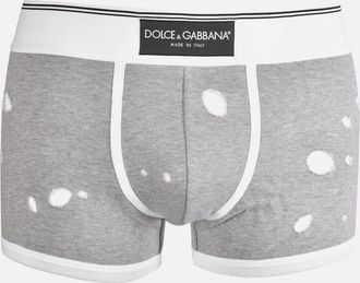 Dolce & Gabbana Mens Made In Italy Label Distressed-Look Boxer Trunk, Grey/white - Size: 32/34/35