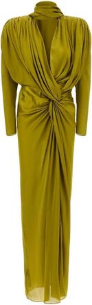 Balmain Lange zijden charmeuse jurk - Dames - Avondkleed - Groen - XS - Kleedjes