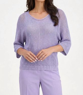 M Made in Italy Open Weave V-Neck Sweater In Lavender