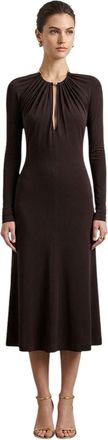 Ferragamo Brown Solid Round Neck Maxi Dress