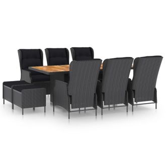 vidaXL Set Comedor Jard&iacute;n 9 Pzas Cojines Rat&aacute;n Sint&eacute;tico Gris Oscuro Vidaxl