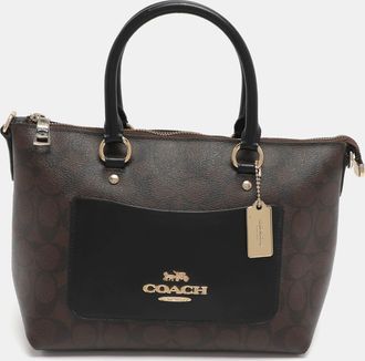 Coach Emma Mini Brown/black Signature Coated Canvas And Leather Satchel