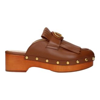 Valentino Garavani F84691 Leren Slippers - Dames - Klompen - Bruin - 36 EU - Leer - Schoenen