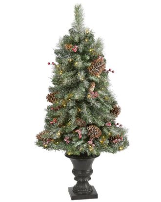 Nearly Natural 4Ft Frosted Pine Pinecone & Berries Artificial Christmas Tree