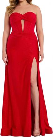 Jovani Strapless Evening Gown In Red