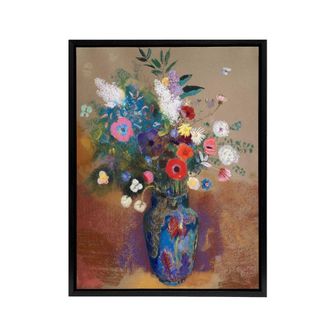Artery8 Bouquet of Flowers in a Vase Redon Black Framed Canvas Wall Art | Size: W24 x H32