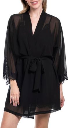 In Bloom by Jonquil Britney Chiffon Wrap Robe in Black at Nordstrom, Size X-Small/small