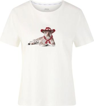 Marc Cain T-shirt met luipaardprint - Dames - Tops - Wit - Maat: M Katoen