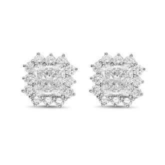 Diana M. Jewels 14kt white gold 4cts lab grown Radiant Cut Diamond Halo Earrings
