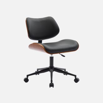 Sweeek Sweeek - Silla De Oficina Con Ruedas, Madera Curvada Y Acabado En Polipiel, Karen, Negro, 52x53x88 Cm