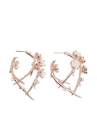 Shaun Leane cherry blossom diamond hoop earrings - women - Rose Gold Vermeil/White Diamond - One Size - Pink