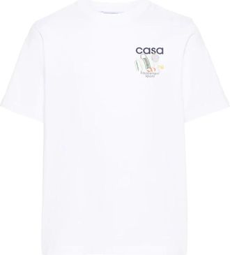 Casablanca Bedrukt T-shirt - Heren - T-shirts - Wit - 2XL - Katoen - Tops