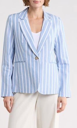 T Tahari Stripe Notch Lapel Linen Blend Blazer in Blue/White Stripe at Nordstrom Rack, Size 16