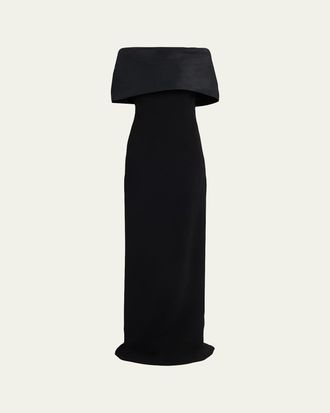 Teri Jon Off-Shoulder Draped Crepe Column Gown