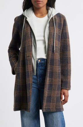 Thread & Supply Plaid Coat with Bib Hoodie in Black Copper Combo at Nordstrom, Size X-Large