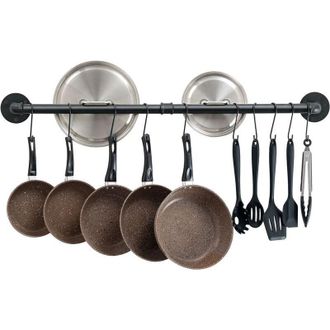 OEM Riel De Cocina Industrial - Estante Para Ollas De Pared De 100 Cm - Soporte De Acero Inoxidable Con 14 Ganchos Para Electrodom&eacute;sticos - Negro-crezuo