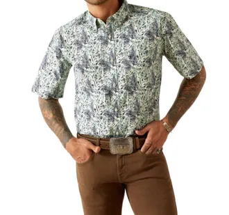Ariat Casual Series Cyrus Short Sleeve Shirt In Mint/white