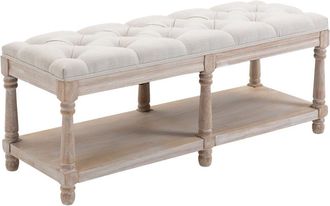 HOMCOM Vintage Shoe Benches with Top Cushion 115x40x48cm - Cream | TJ Hughes