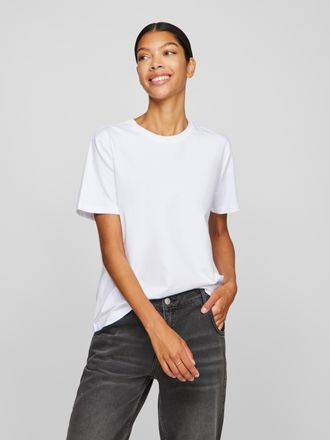 Vila Kurzarmshirt VILA VINORA S/S T-SHIRT - NOOS, Damen, Gr. L, weiss (hellwei&szlig;), Jersey, Obermaterial: 96% Baumwolle, 4% Elasthan, unifarben, regular fit 