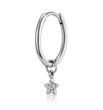 The Diamond Store SINGLE Stellato Diamond Star Charm Huggie Earring in 9K White Gold