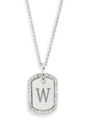 Meshmerise Diamond Initial Dog Tag Pendant Necklace in White-W at Nordstrom Rack