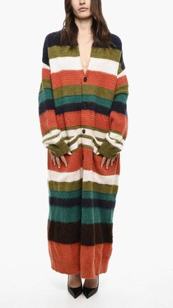 Dsquared2 Cardigan Lungo In Misto Lana A Righe Dsquared2