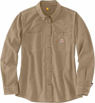 Carhartt Work in Progress Flame Resistant Force Shirt Womens Dark Khaki Button Down RED25