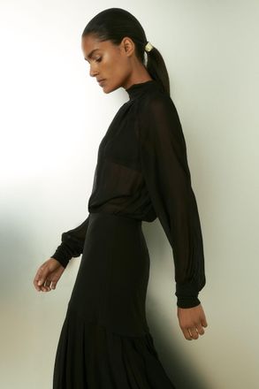 Reiss Womens Black Sheer Jersey Gathered Maxi Dress, Size: 12