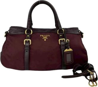 Prada Pre-owned Handbags, female, Red, Size: ONE SIZE Pre-owned Leather Nylon 2way Handbag