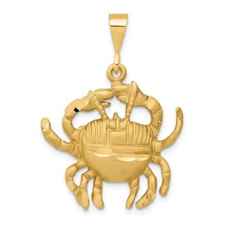 Diamond2Deal 14k Yellow Gold Satin Diamond-cut Cancer Zodiac Charm Pendant