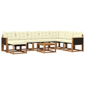 vidaXL Conjunto De Sof&aacute;s De Exterior Con Coj&iacute;n 9 Pcs Natural Y Crema Vidaxl