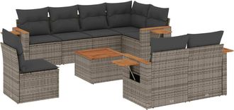 vidaXL Vidaxl - Set De Muebles De Jard&iacute;n 9 Pzas Y Cojines Rat&aacute;n Sint&eacute;tico Gris