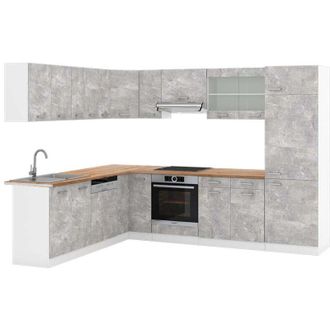 Vicco Cocina Esquinera R-line, Hormig&oacute;n/blanco, 227 X 287 Cm, Et Roble, Vicco