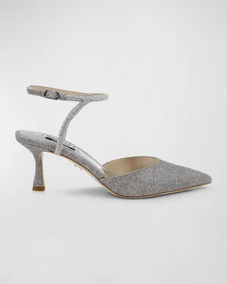 Badgley Mischka Autumn Silk Strass Ankle-Strap Pumps