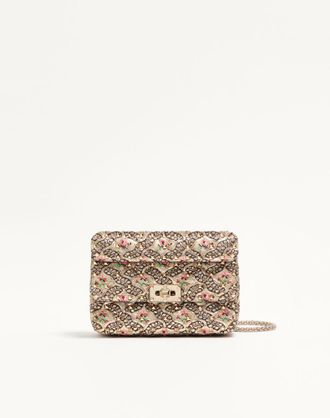 Valentino Garavani Borsa Piccola Valentino Garavani Rockstud Spike In Tessuto Jacquard Papier Floral Donna ORO/MULTICOLOR UNI