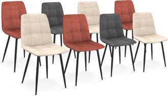 IDMarket Set Di 8 Sedie Mila In Velluto Misto Terracotta X3, Grigio Scuro X2 E Beige X3