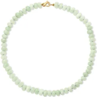 Adina Reyter Matcha Latte Jade Beaded Necklace in 9K Yellow Gold at Nordstrom, Size 16