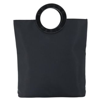 Celine Circle Logo Handbag Nylon Black Nylon Handbag (Pre-Owned)