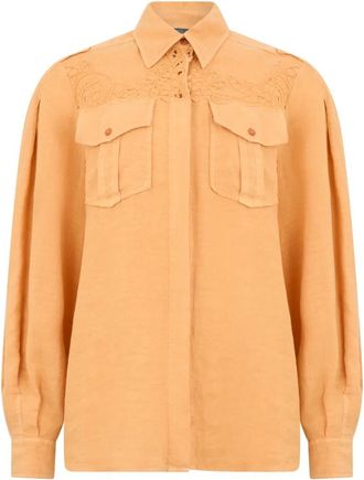 Alberta Ferretti Shirt met kanten details - Dames - Overhemden - Oranje - S - Katoen - Overhemden