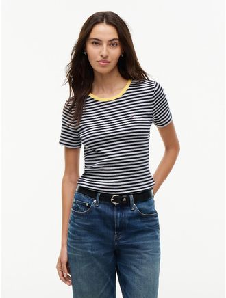Tommy Hilfiger Womens Slim Fit Striped Favorite T-Shirt - Grey Heather - XS