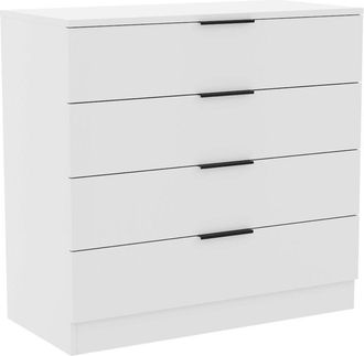 Home Discount Trega 4 Drawer Chest of Drawers Stylish Bedroom Storage Unit, H 74 x W 66 x D 36 cm, White