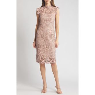 Eliza J Illusion Lace Sheath Dress in Blush at Nordstrom Rack, Size 16