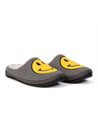 Deer Stags Mens Gray Smiley Face Cushioned Round Toe Slip-On Slippers