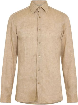 HUGO BOSS Herenoverhemd van linnen met puntkraag en lange mouwen, geschikt voor formele gelegenheden (Licht Beige)