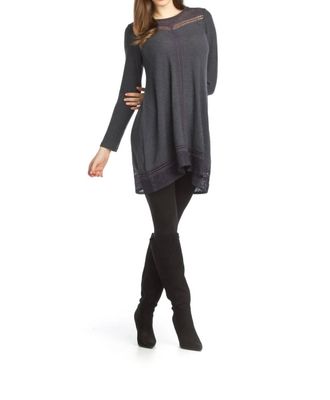 Papillon Lace Inset Alline Sweater Dress In Charcoal